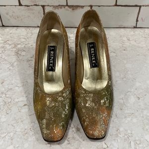 J. RENEE’ Metallic Gold Leaf Lace Shoes